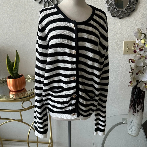 EFAN XL stripe long sleeve cardigan preppy classic elegant - Picture 2 of 5